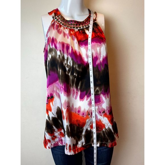 APT. 9 Women Tie Dye Halter Top Embellished Back Key Hole Multicolor Size Small - Picture 3 of 7